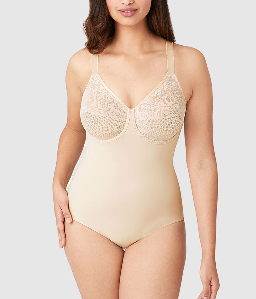 Visual Effects Body Briefer with Minimizer Bra: Sand