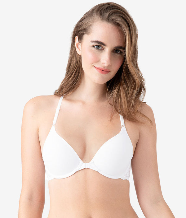 Inspired Eyelet Front Close T-Shirt Bra: White