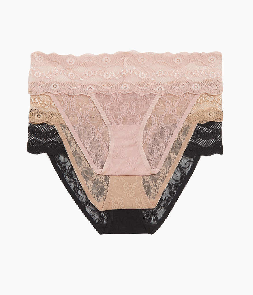 Lace Kiss Bikini Panty Pack: Rose Smoke/Au Natural/Night